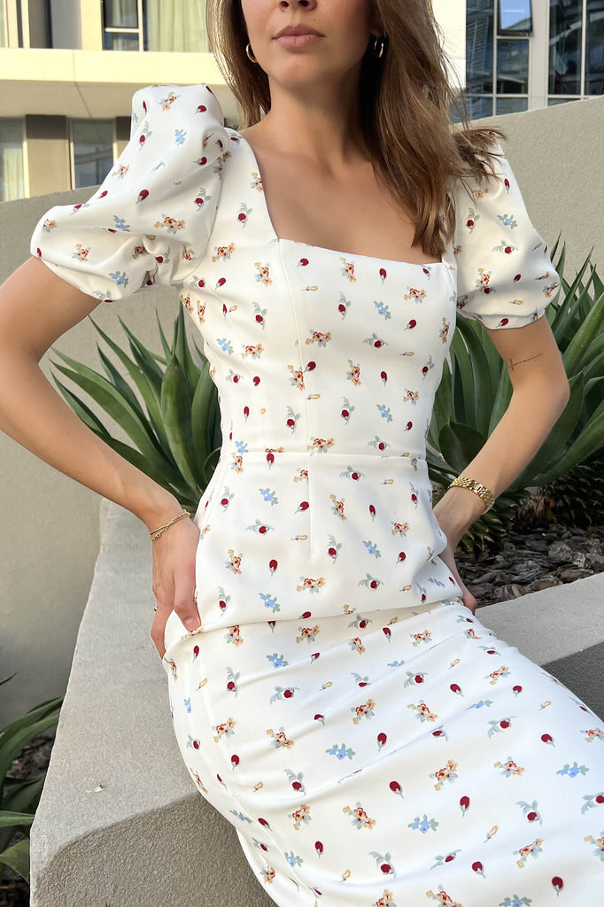 Godet Silhouette Square Neck Midi Dress - POST MERIDIEM