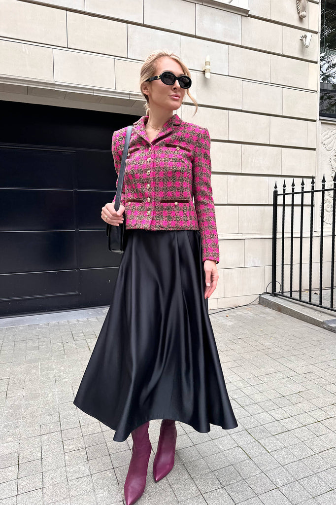 Single Breasted Velvet Trim Plaid Jacket - POST MERIDIEM