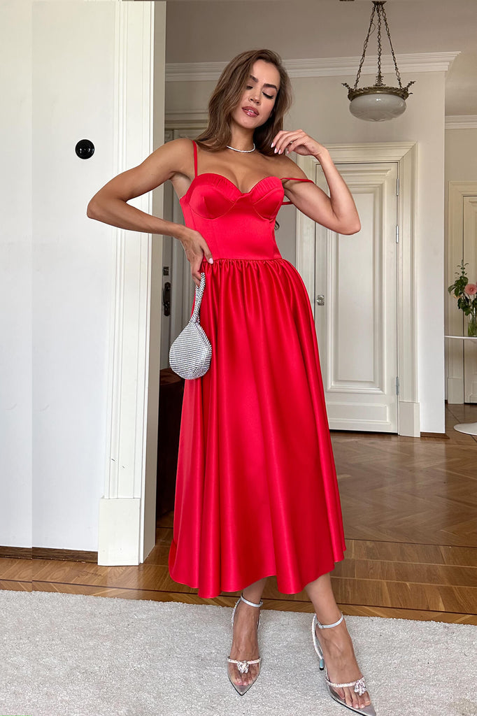 Bustier Pleated Bust Cups Midi Dress - POST MERIDIEM