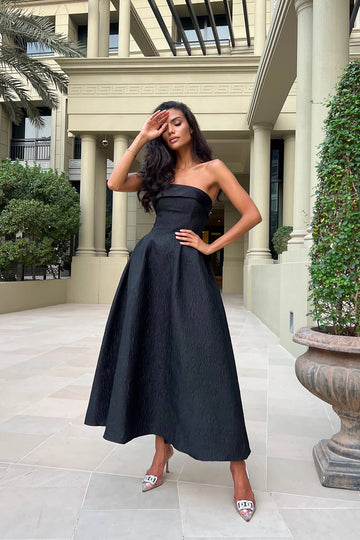 Jacquard Midi Dress with Satin Turn-up - POST MERIDIEM