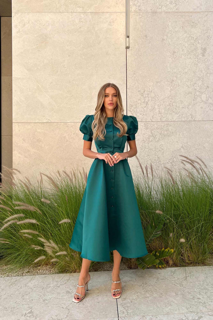 Button Front Midi Dress - POST MERIDIEM