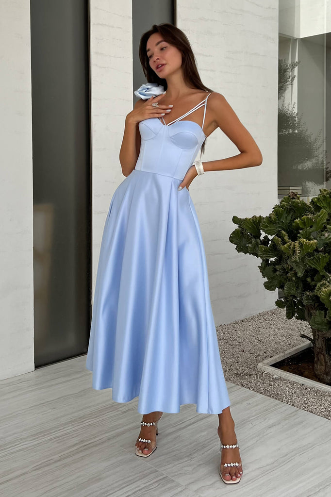 Rose Detail Bell Corset Midi Dress - POST MERIDIEM