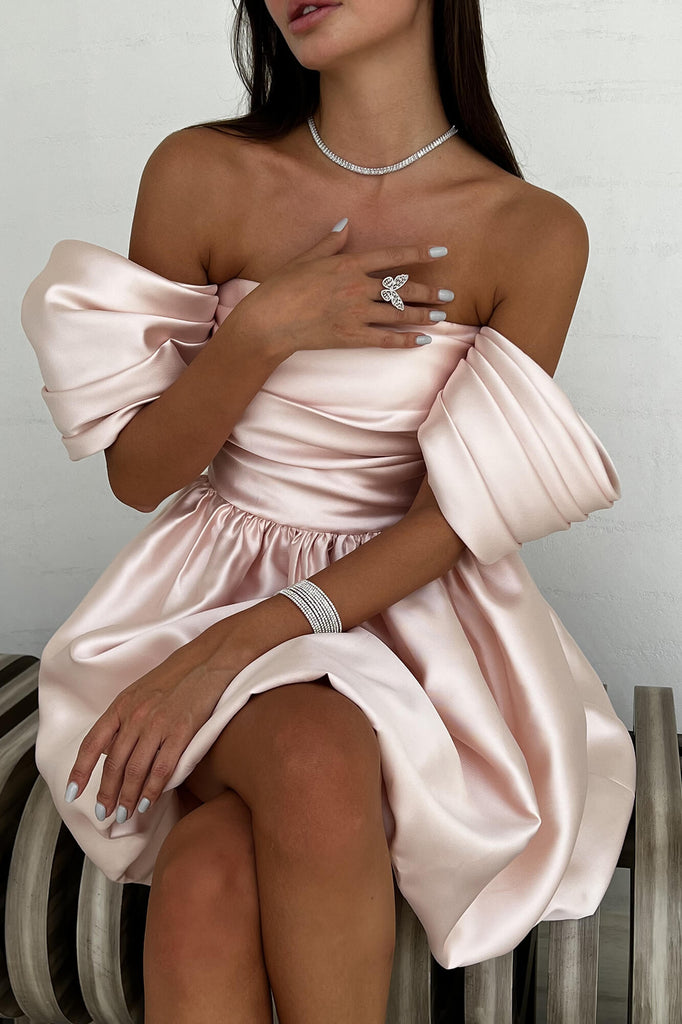 Draped Bodice Puffy Skirt Mini Dress - POST MERIDIEM