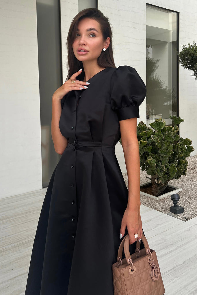 Button Front Midi Dress - POST MERIDIEM