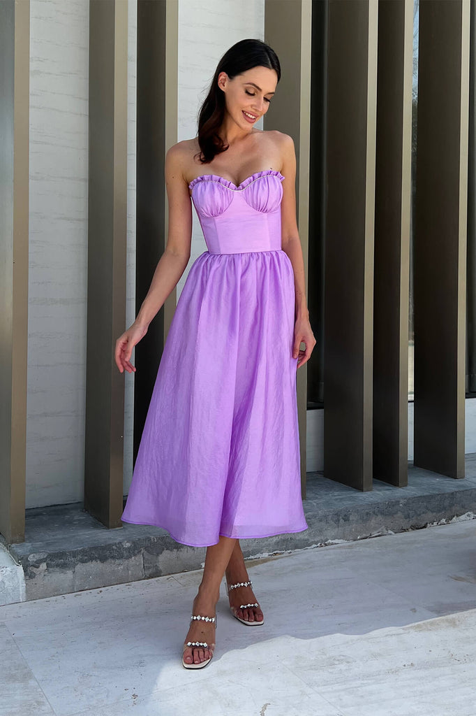 Draped Bodice Pleated Midi Dress - POST MERIDIEM