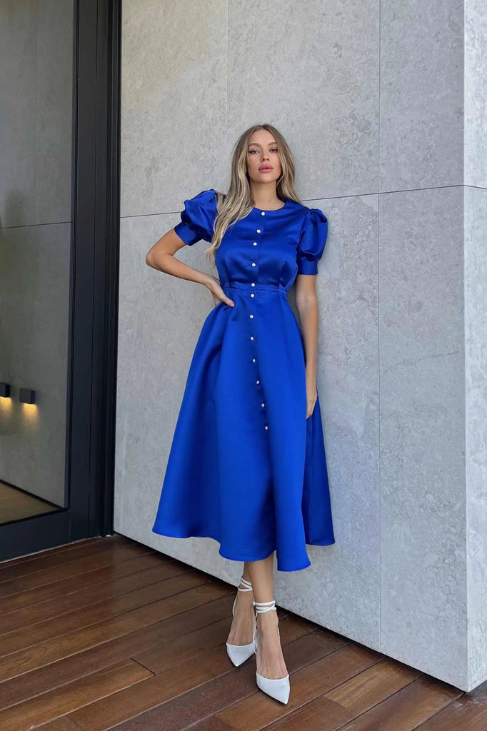 Button Front Midi Dress - POST MERIDIEM