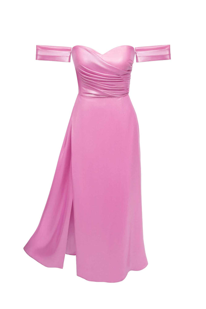 Asymmetrical Draped Back Wrap Midi Dress - POST MERIDIEM