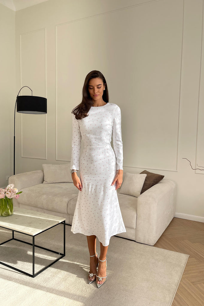 Godet Silhouette Long Sleeve Midi Dress - POST MERIDIEM