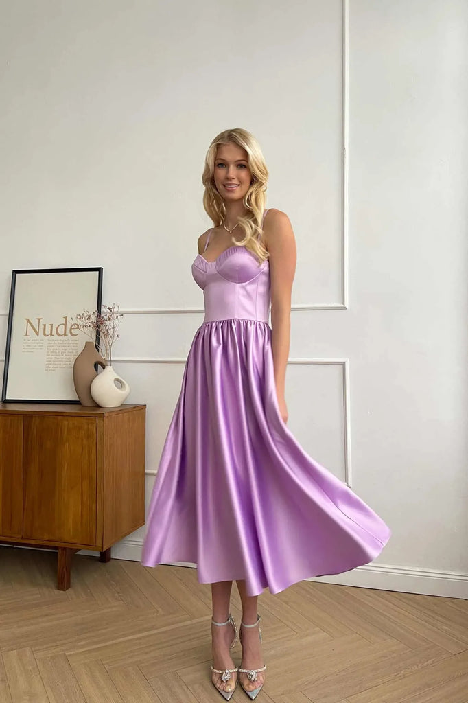 Bustier Pleated Bust Cups Midi Dress - POST MERIDIEM