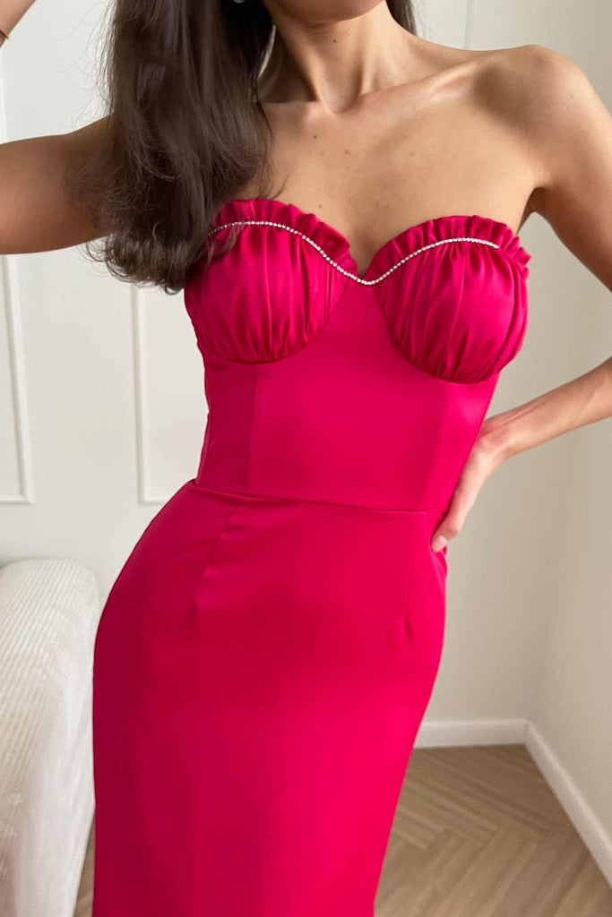 Bustier Draped Sequin Decorated Bodice Midi Dress - POST MERIDIEM