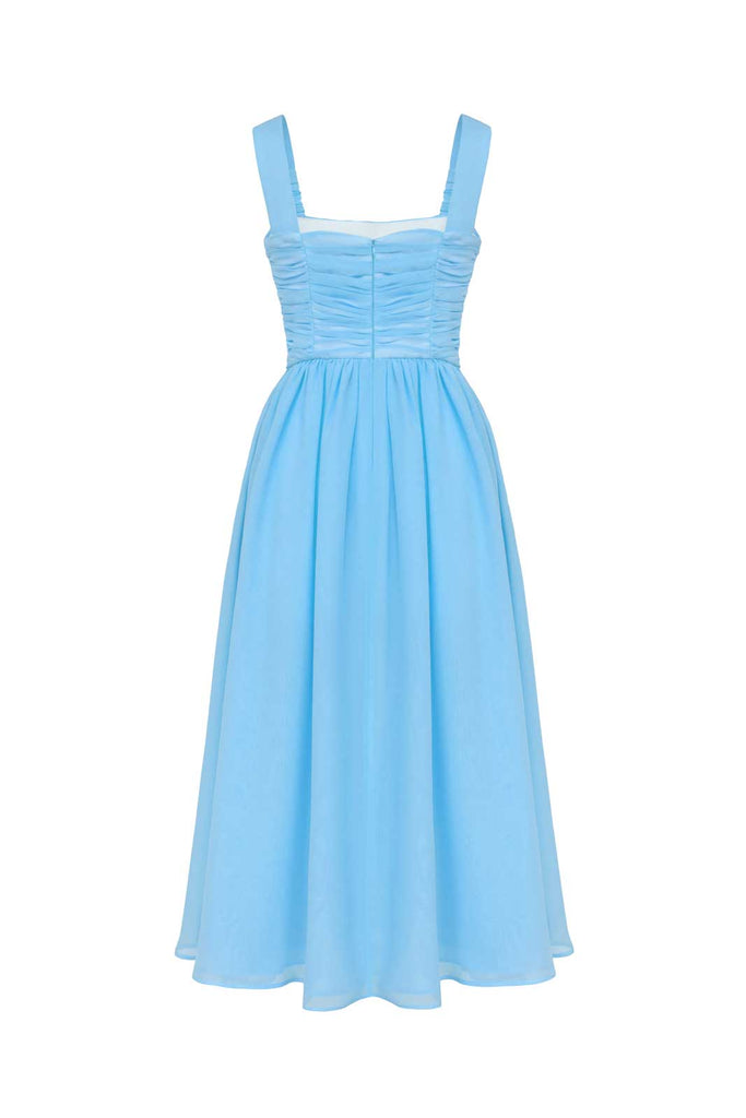 Draped Bodice Chiffon Midi Dress - POST MERIDIEM