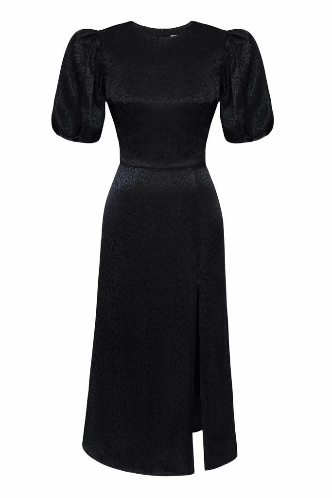 Viscose Puff Sleeve Slit Midi Dress - POST MERIDIEM