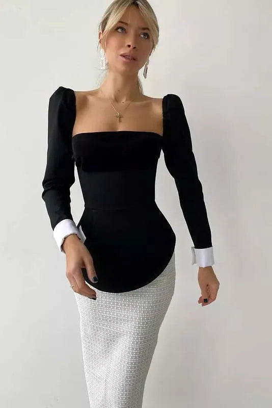 Long Sleeve Velvet Detail Top - POST MERIDIEM