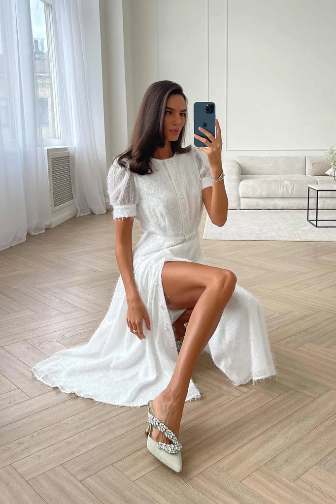 Sequin Button Front Midi Dress - POST MERIDIEM