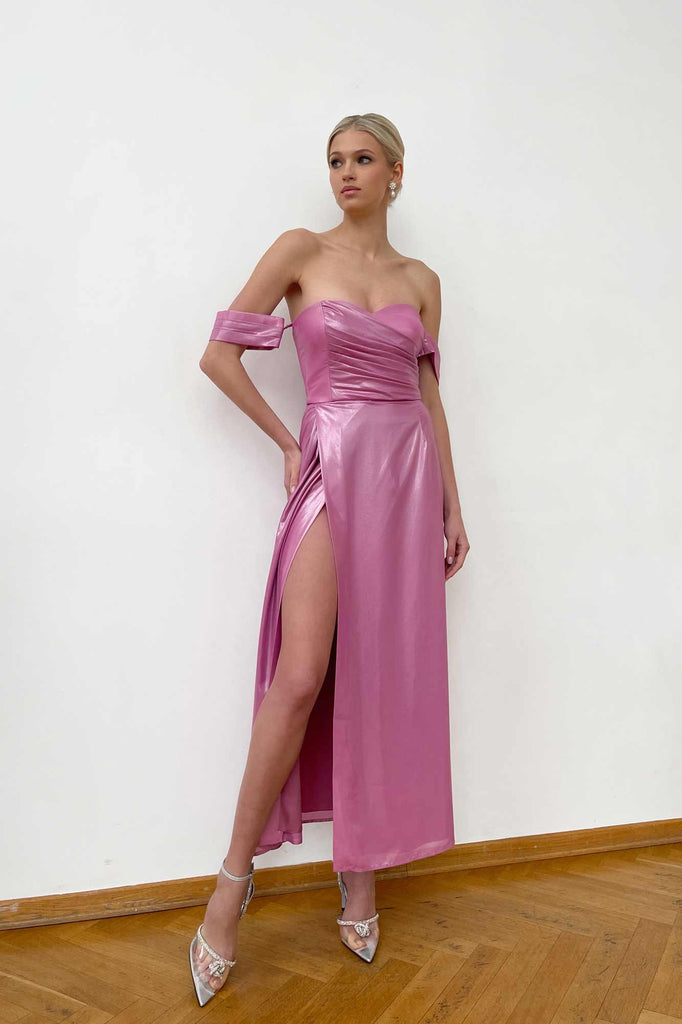 Asymmetrical Draped Back Wrap Midi Dress - POST MERIDIEM