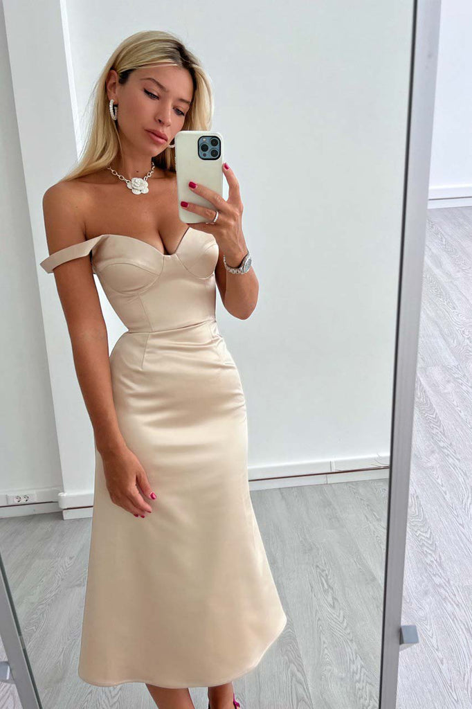 Satin V neck Midi Dress - POST MERIDIEM