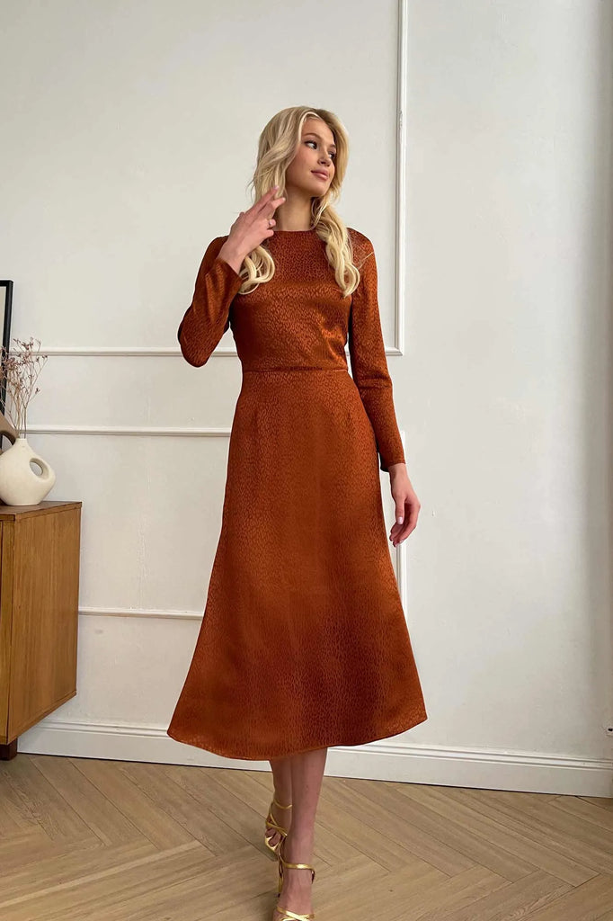 Godet Silhouette Long Sleeve Midi Dress - POST MERIDIEM