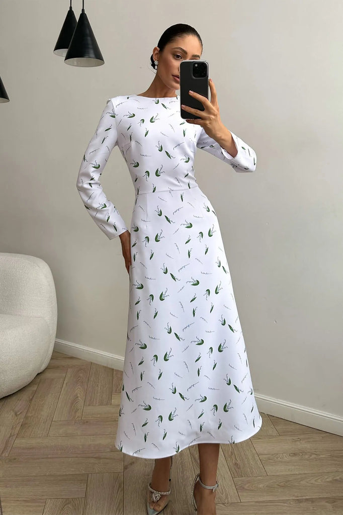 Godet Silhouette Long Sleeve Midi Dress - POST MERIDIEM