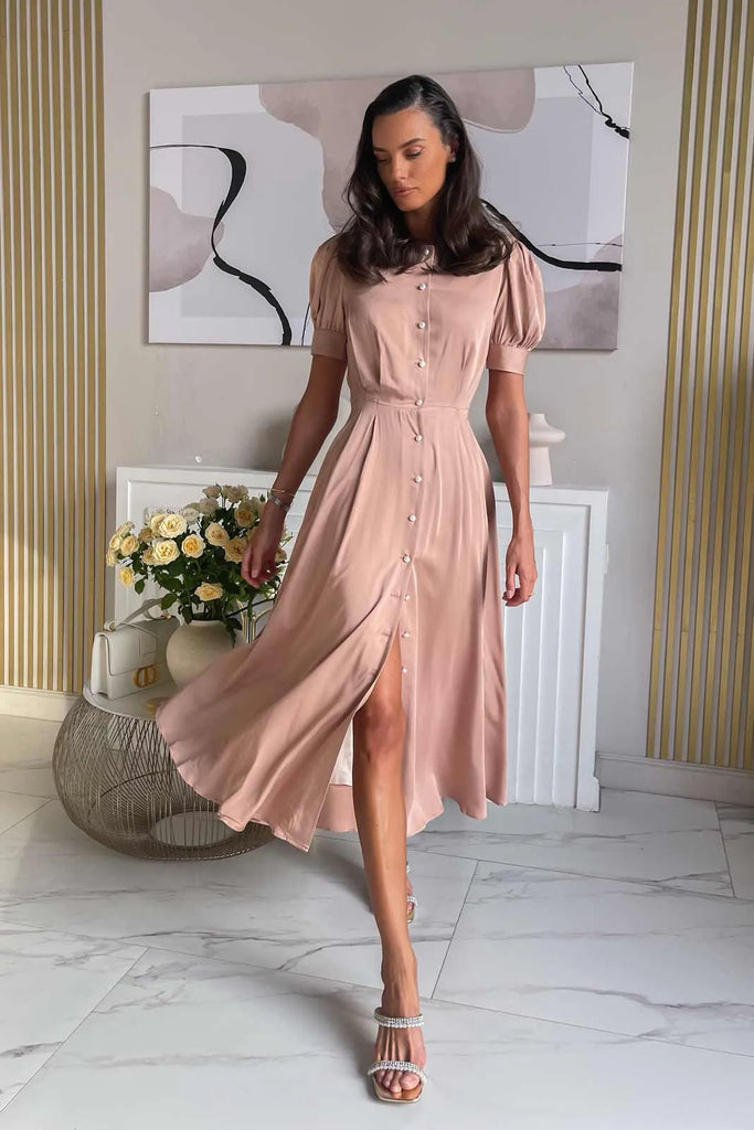 Button Front Midi Dress - POST MERIDIEM