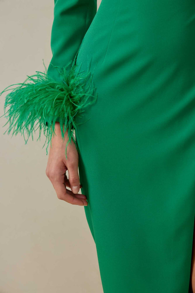 Wrap Feather Sleeve Midi Dress - POST MERIDIEM