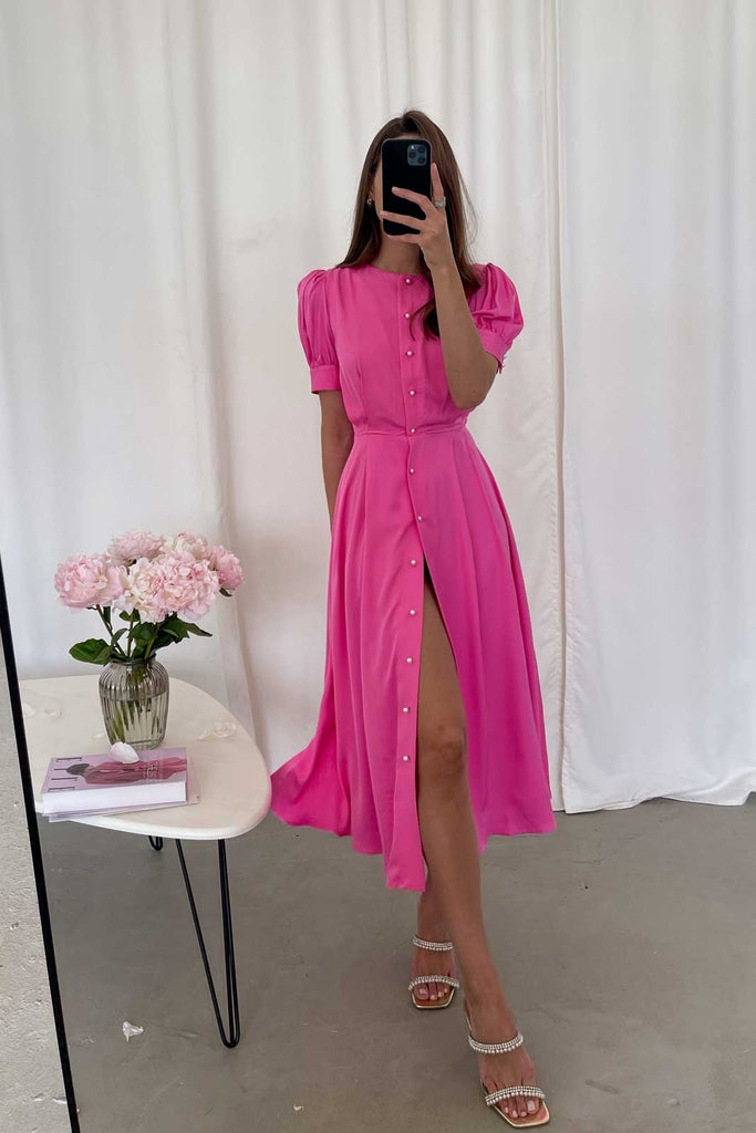 Button Front Midi Dress - POST MERIDIEM