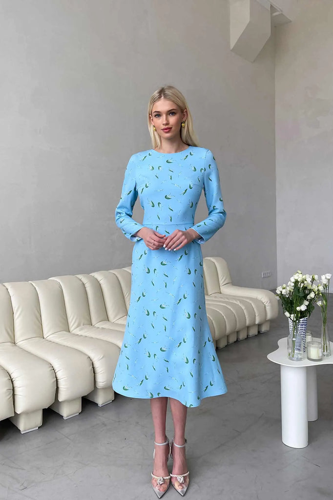 Godet Silhouette Long Sleeve Midi Dress - POST MERIDIEM