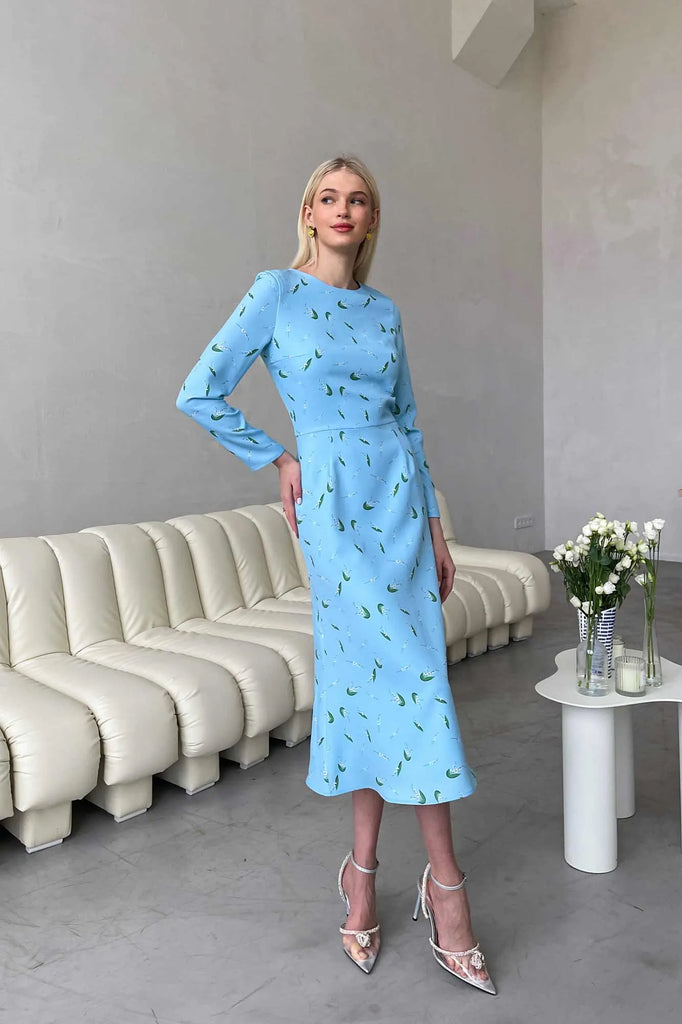 Godet Silhouette Long Sleeve Midi Dress - POST MERIDIEM