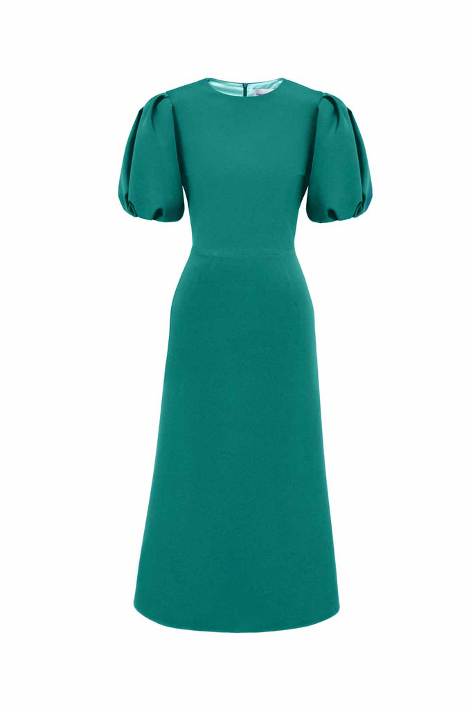 Godet Silhouette Puff Sleeve Midi Dress - POST MERIDIEM