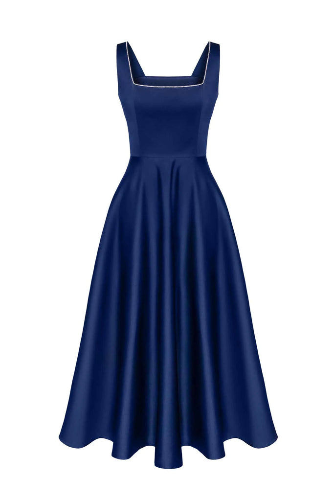 Strap Decorated Bodice Midi Dress - POST MERIDIEM
