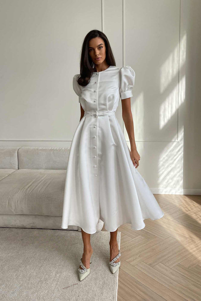 Button Front Midi Dress - POST MERIDIEM
