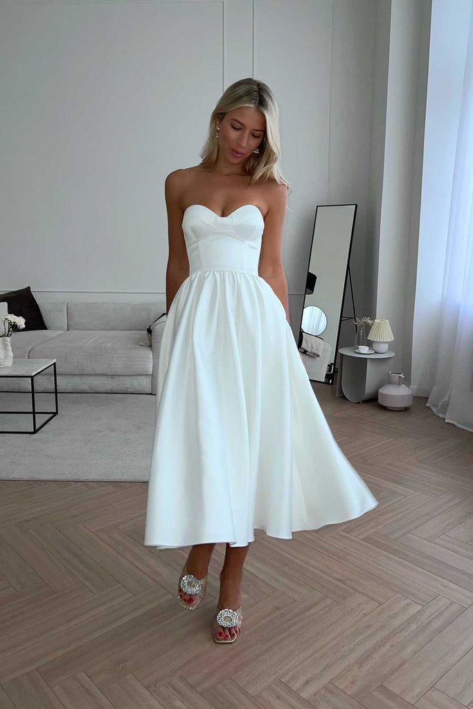 Bustier Pleated Bust Cups Midi Dress - POST MERIDIEM