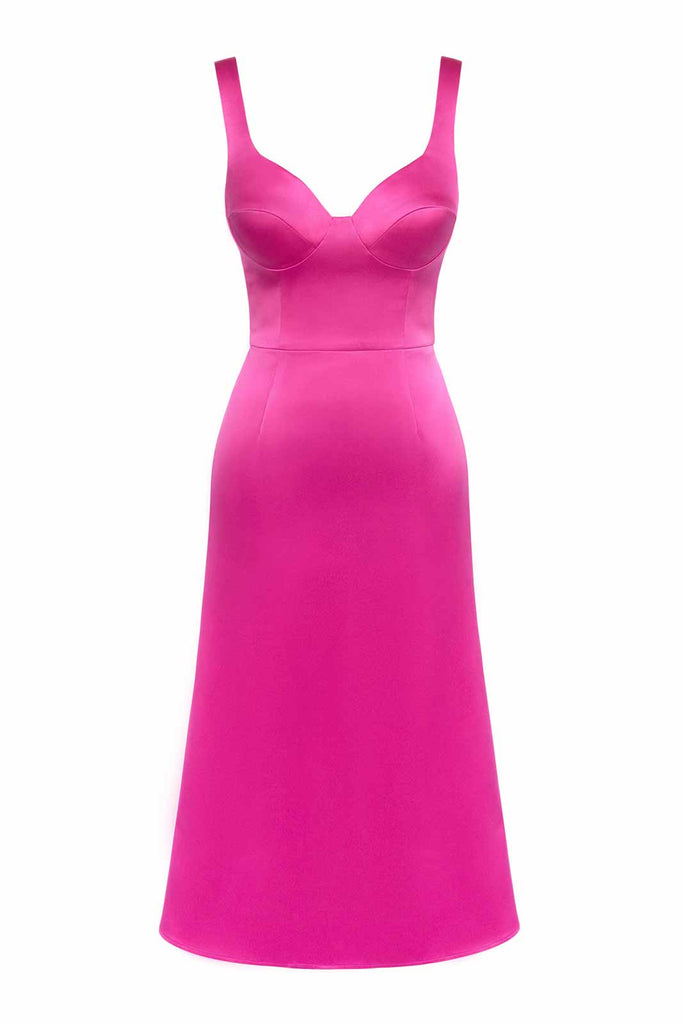 Satin V neck Midi Dress - POST MERIDIEM