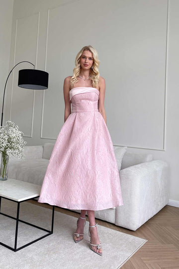 Jacquard Midi Dress with Satin Turn-up - POST MERIDIEM