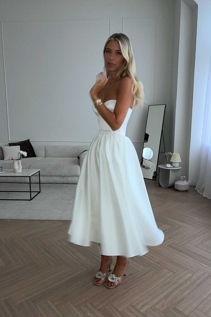 Bustier Pleated Bust Cups Midi Dress - POST MERIDIEM