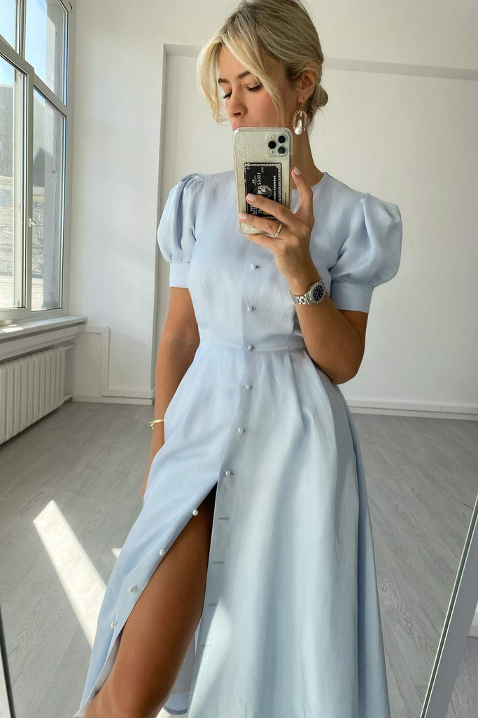 Button Front Midi Dress - POST MERIDIEM