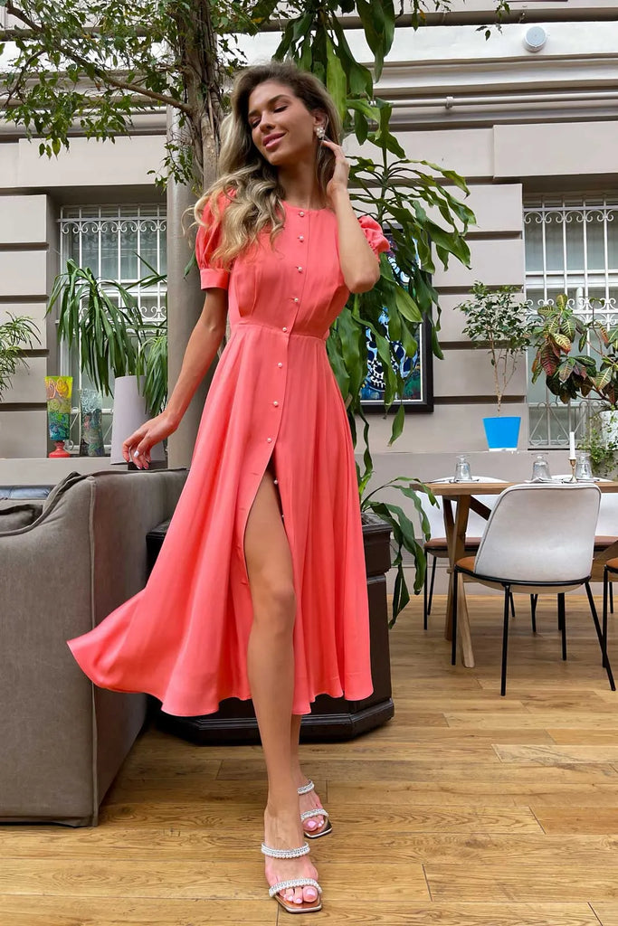 Button Front Midi Dress - POST MERIDIEM