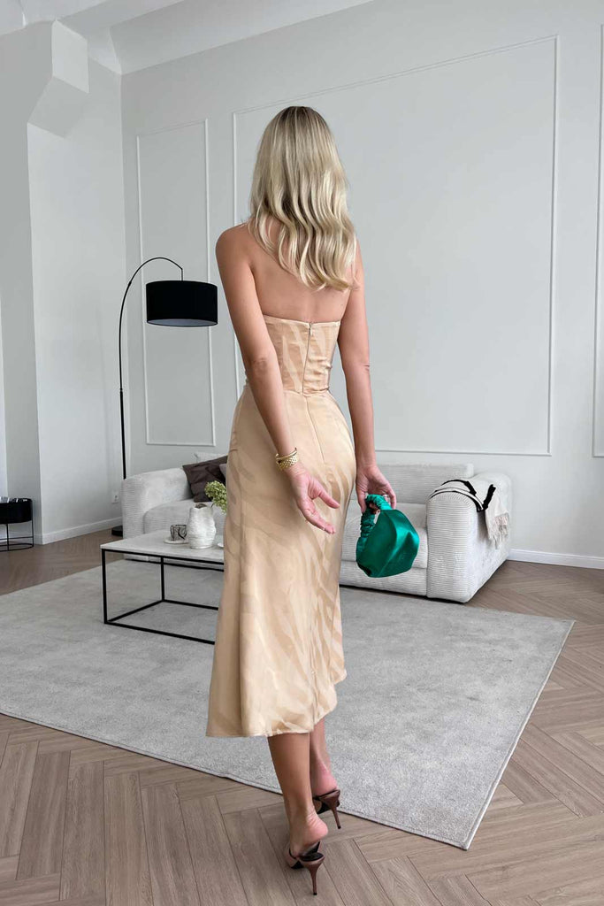 Viscose Slit Corset Midi Dress - POST MERIDIEM