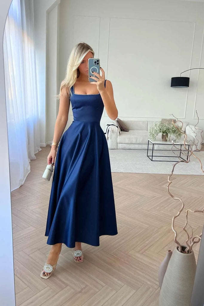 Strap Decorated Bodice Midi Dress - POST MERIDIEM
