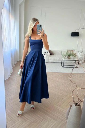 Strap Decorated Bodice Midi Dress - POST MERIDIEM