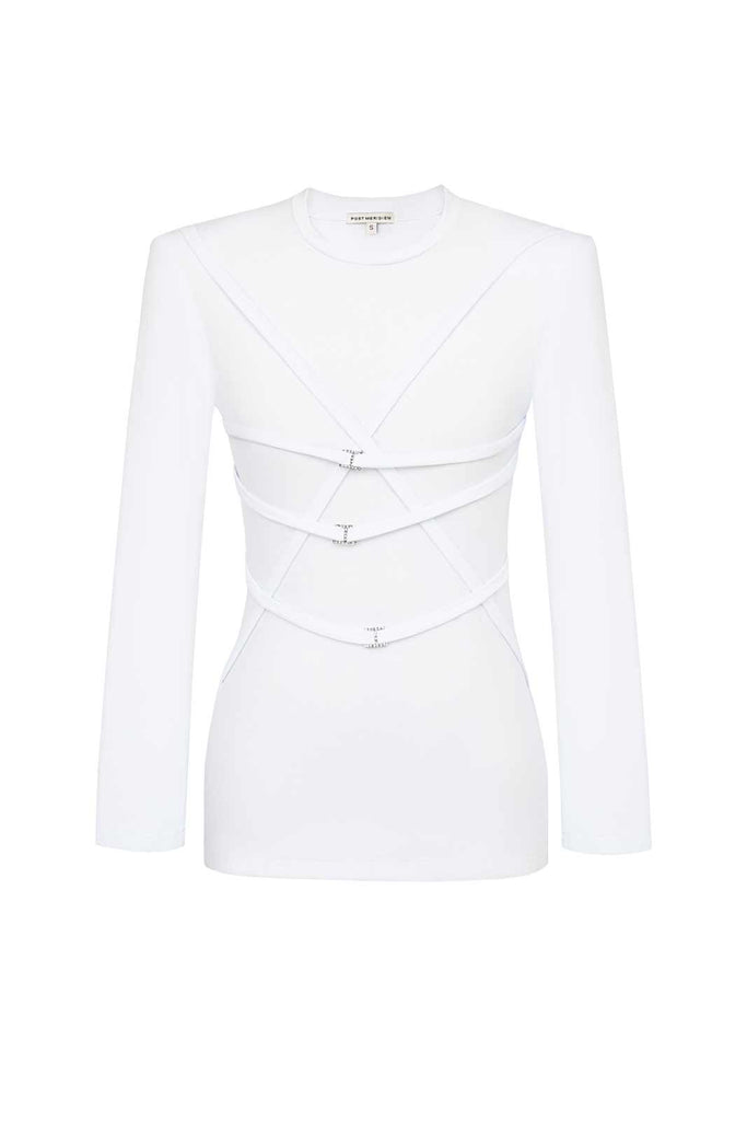 Chest Decorated Long Sleeve Knit Shirt - POST MERIDIEM