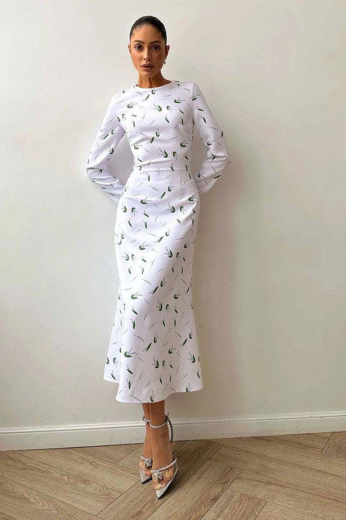 Godet Silhouette Long Sleeve Midi Dress - POST MERIDIEM