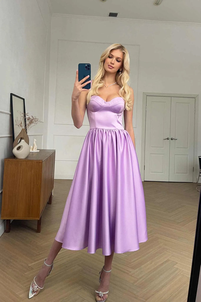 Bustier Pleated Bust Cups Midi Dress - POST MERIDIEM